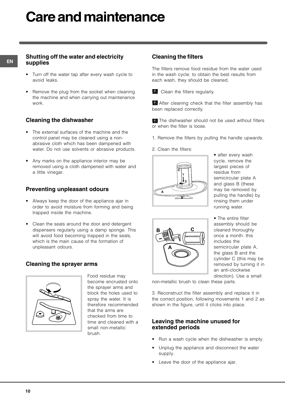 Care and maintenance | Indesit IDE 750 User Manual | Page 10 / 12