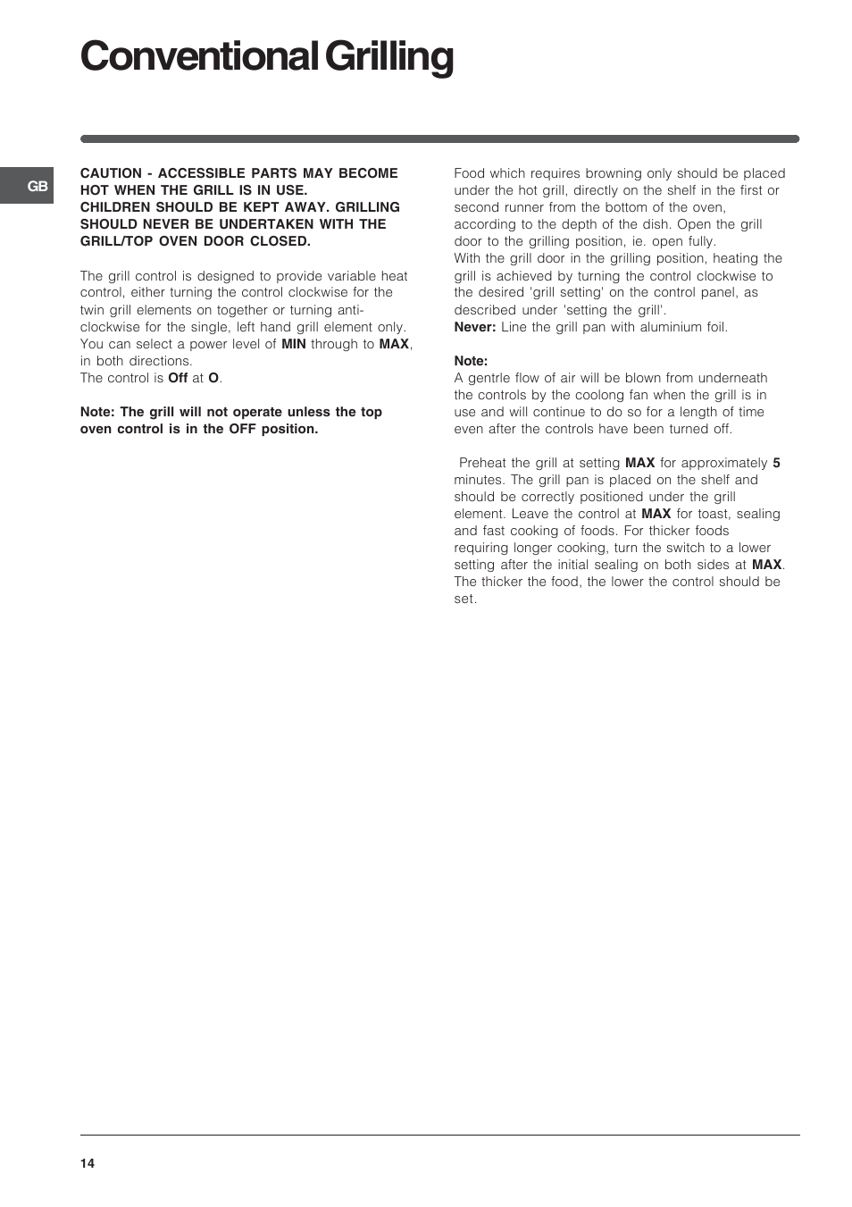 Conventional grilling | Indesit FIDM20IX/1 User Manual | Page 14 / 40