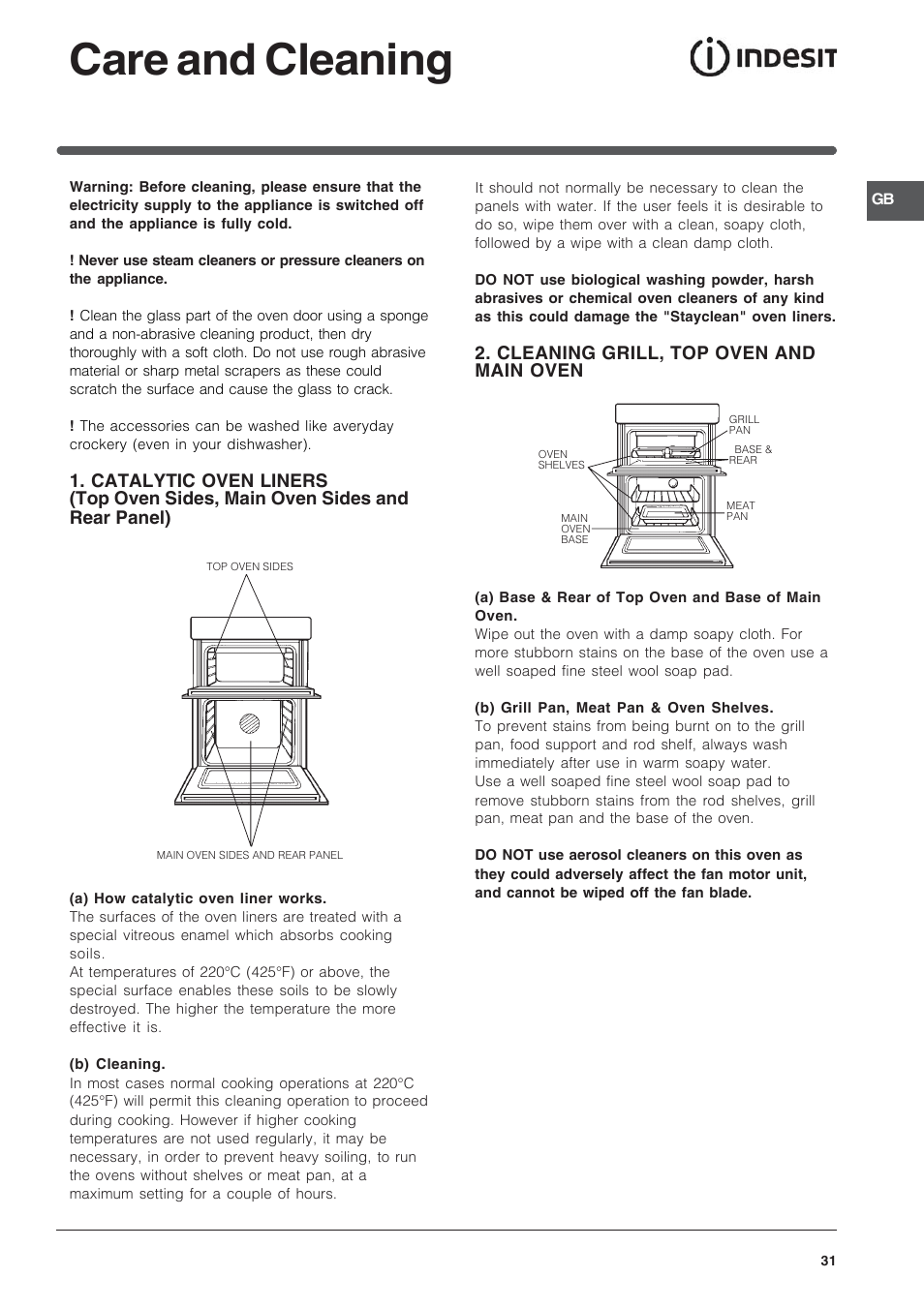 Care and cleaning | Indesit FIDM20IX/1 User Manual | Page 31 / 40
