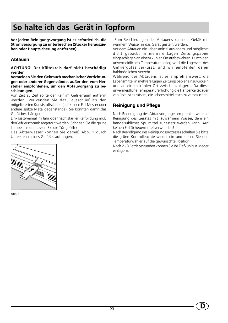So halte ich das gerät in topform | Indesit INF140 User Manual | Page 25 / 48