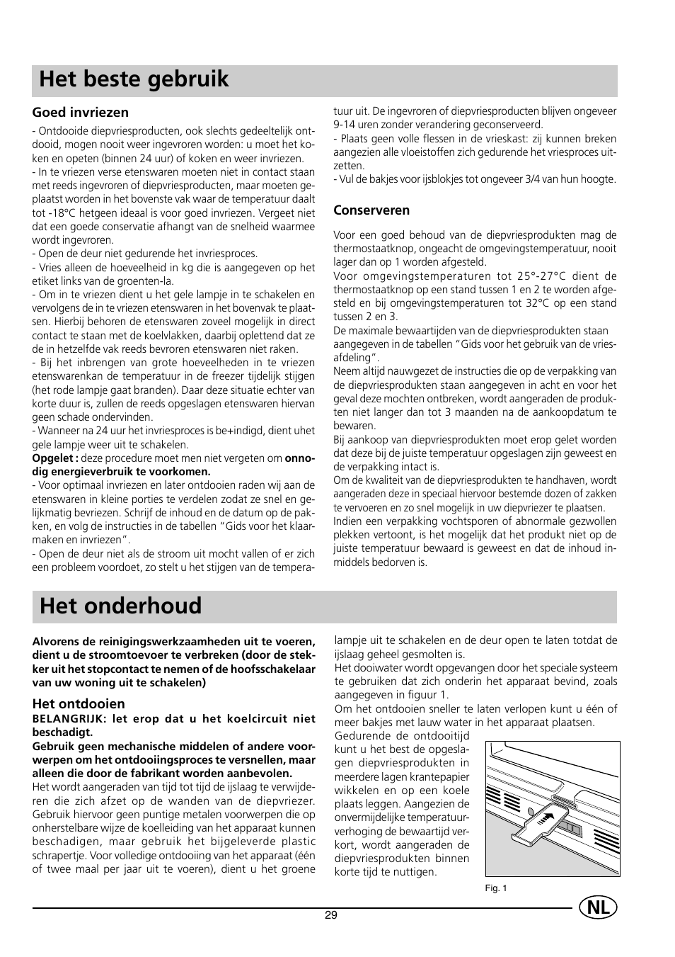 Het beste gebruik, Het onderhoud | Indesit INF140 User Manual | Page 31 / 48
