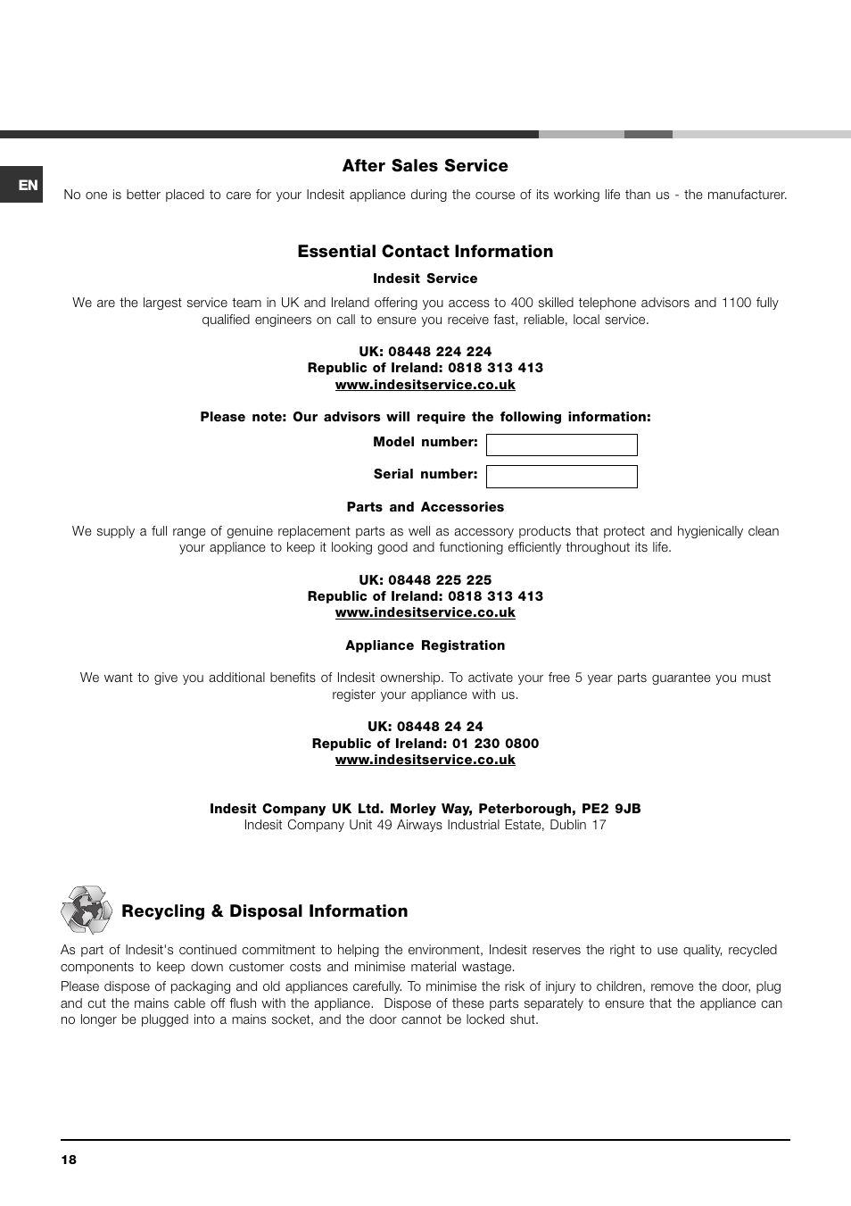 Indesit IDCA 835 User Manual | Page 18 / 20