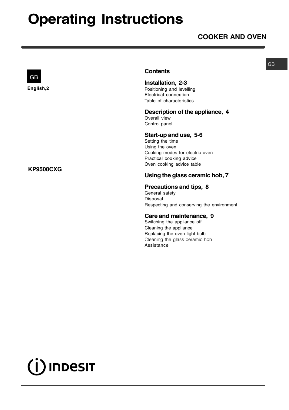 Indesit KP9508CXG User Manual | 12 pages