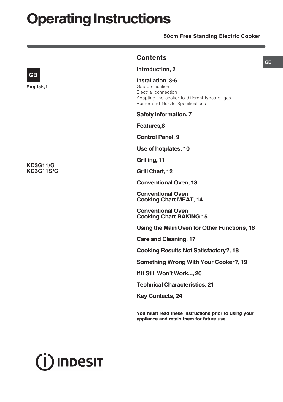 Indesit KD3G11S/G User Manual | 24 pages