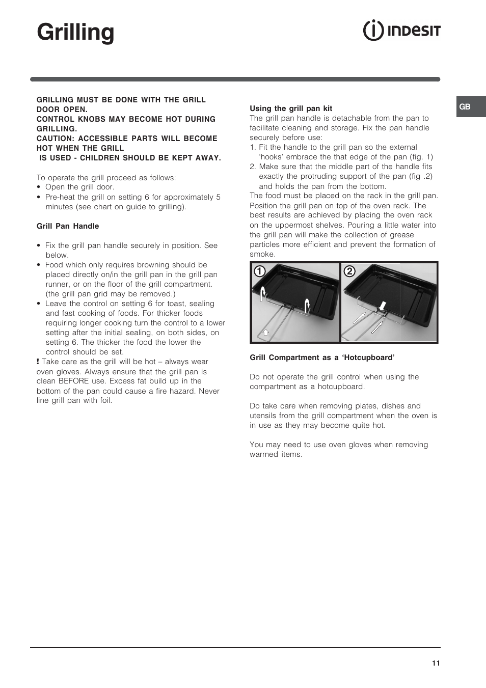 Grilling | Indesit KD3G11S/G User Manual | Page 11 / 24