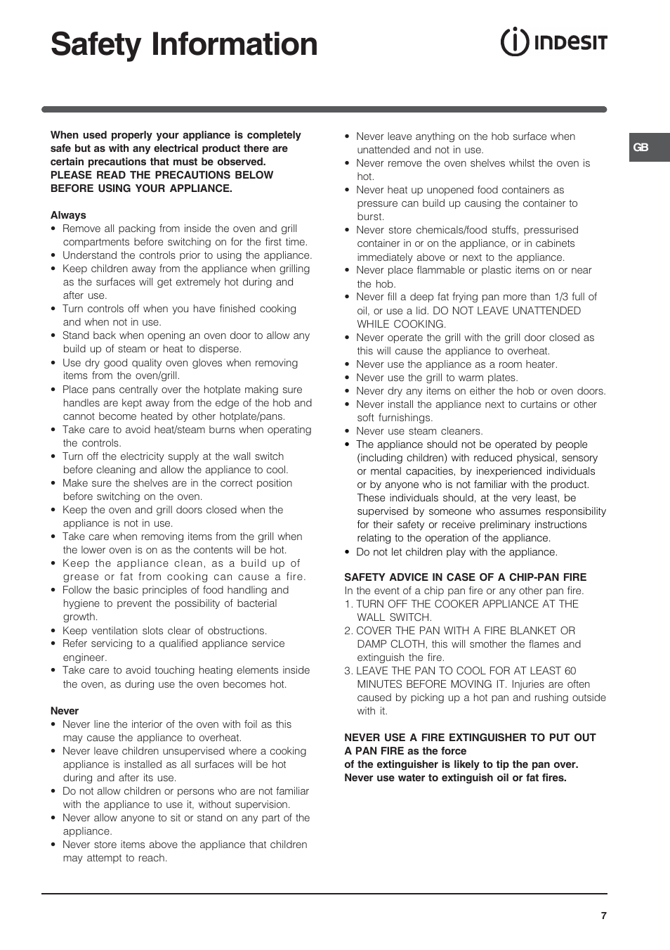 Safety information | Indesit KD3G11S/G User Manual | Page 7 / 24