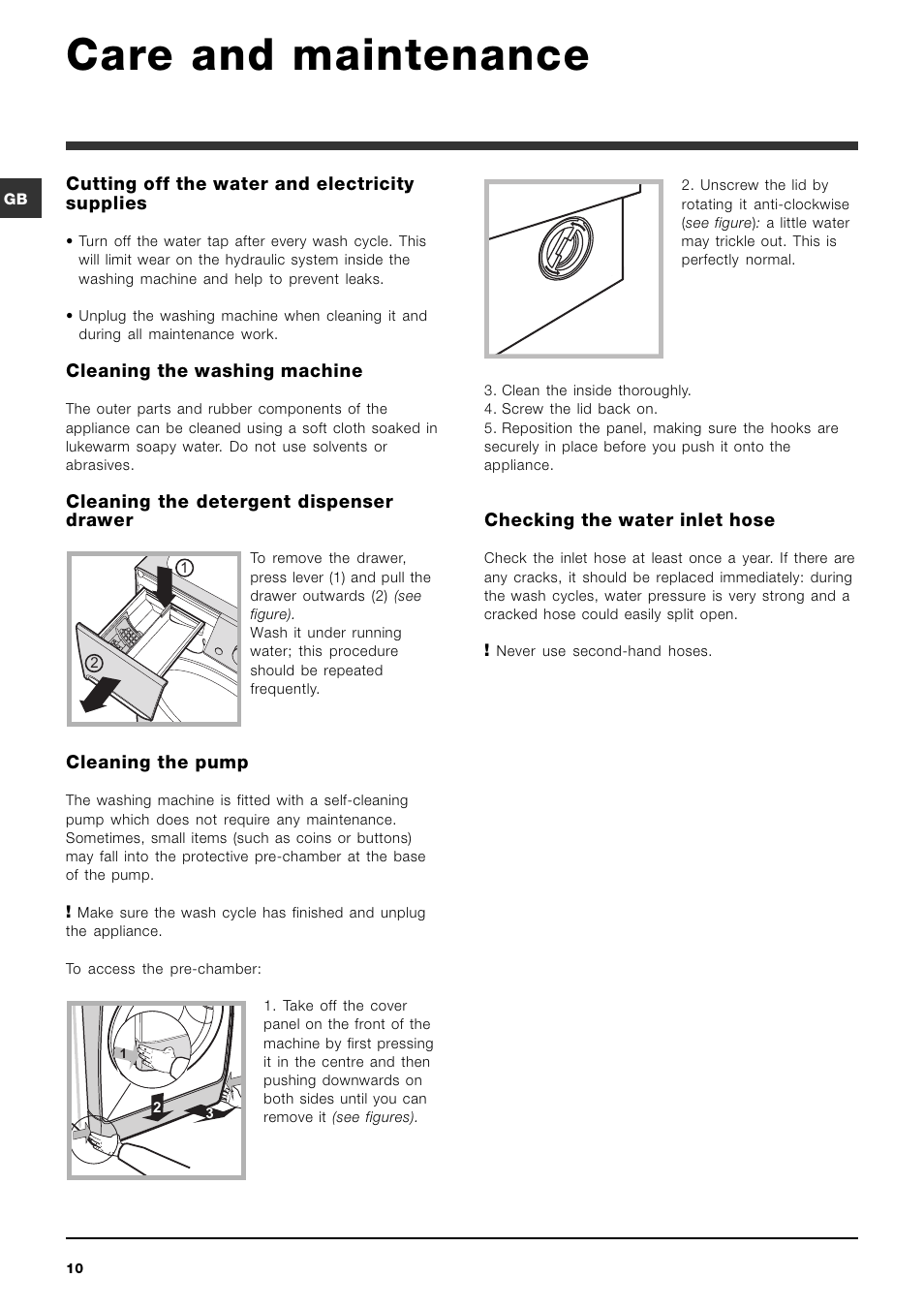 Care and maintenance | Indesit PWE 8128 W User Manual | Page 10 / 48