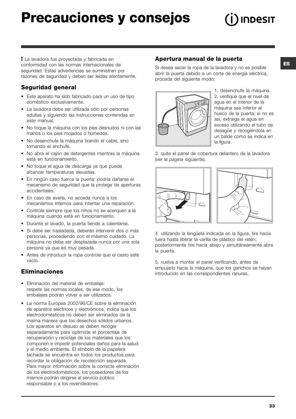 Precauciones y consejos | Indesit PWE 8128 W User Manual | Page 33 / 48