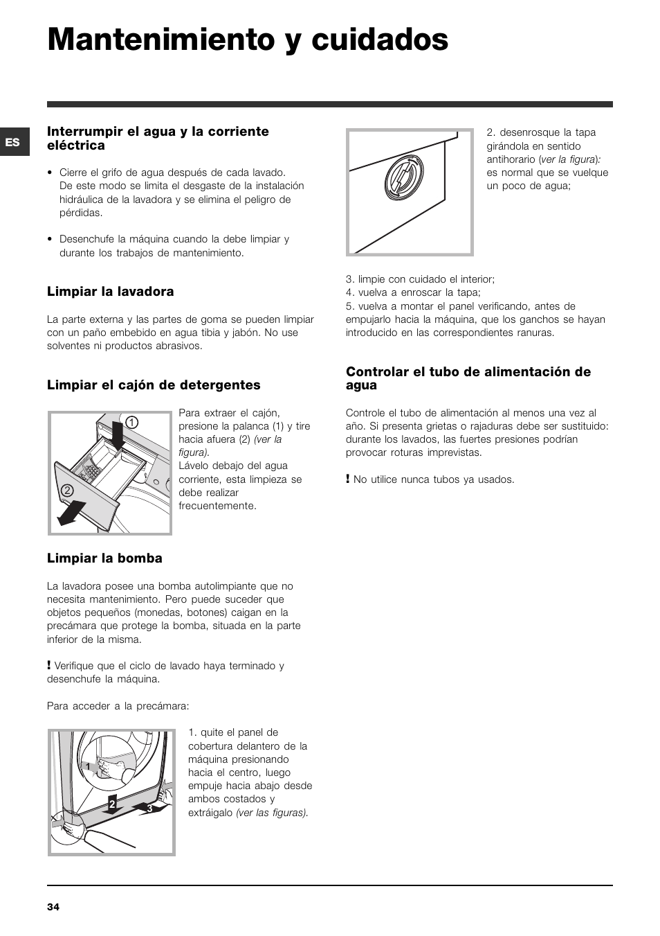 Mantenimiento y cuidados | Indesit PWE 8128 W User Manual | Page 34 / 48