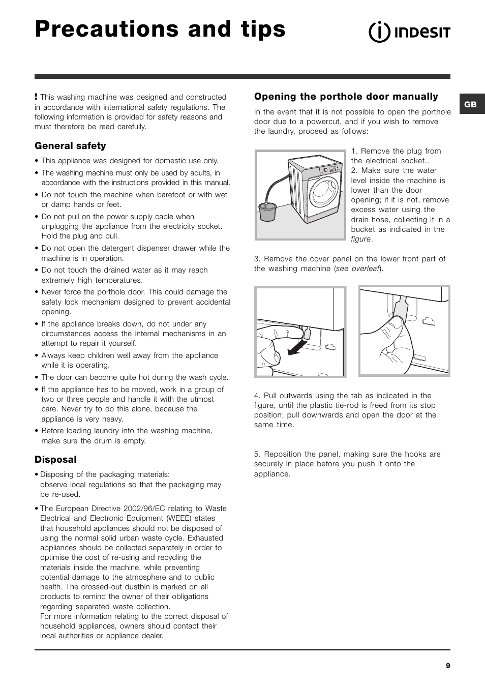 Precautions and tips | Indesit PWE 8128 W User Manual | Page 9 / 48