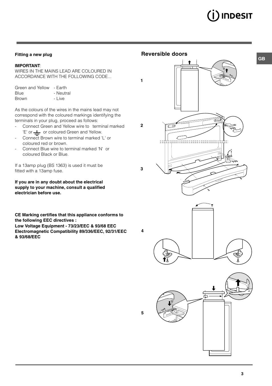 Reversible doors | Indesit UFAN 400 User Manual | Page 3 / 8