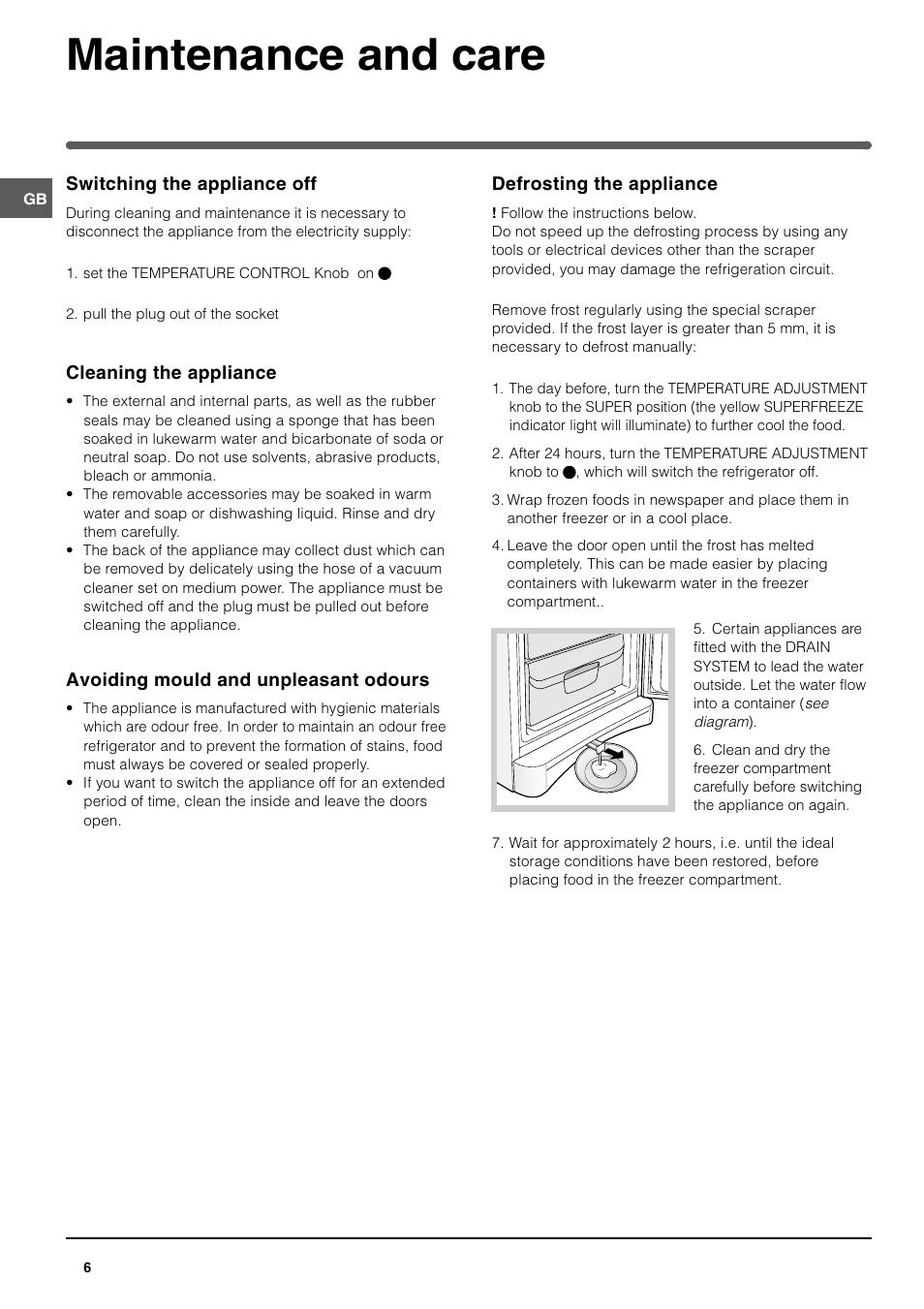 Maintenance and care | Indesit UFAN 400 User Manual | Page 6 / 8