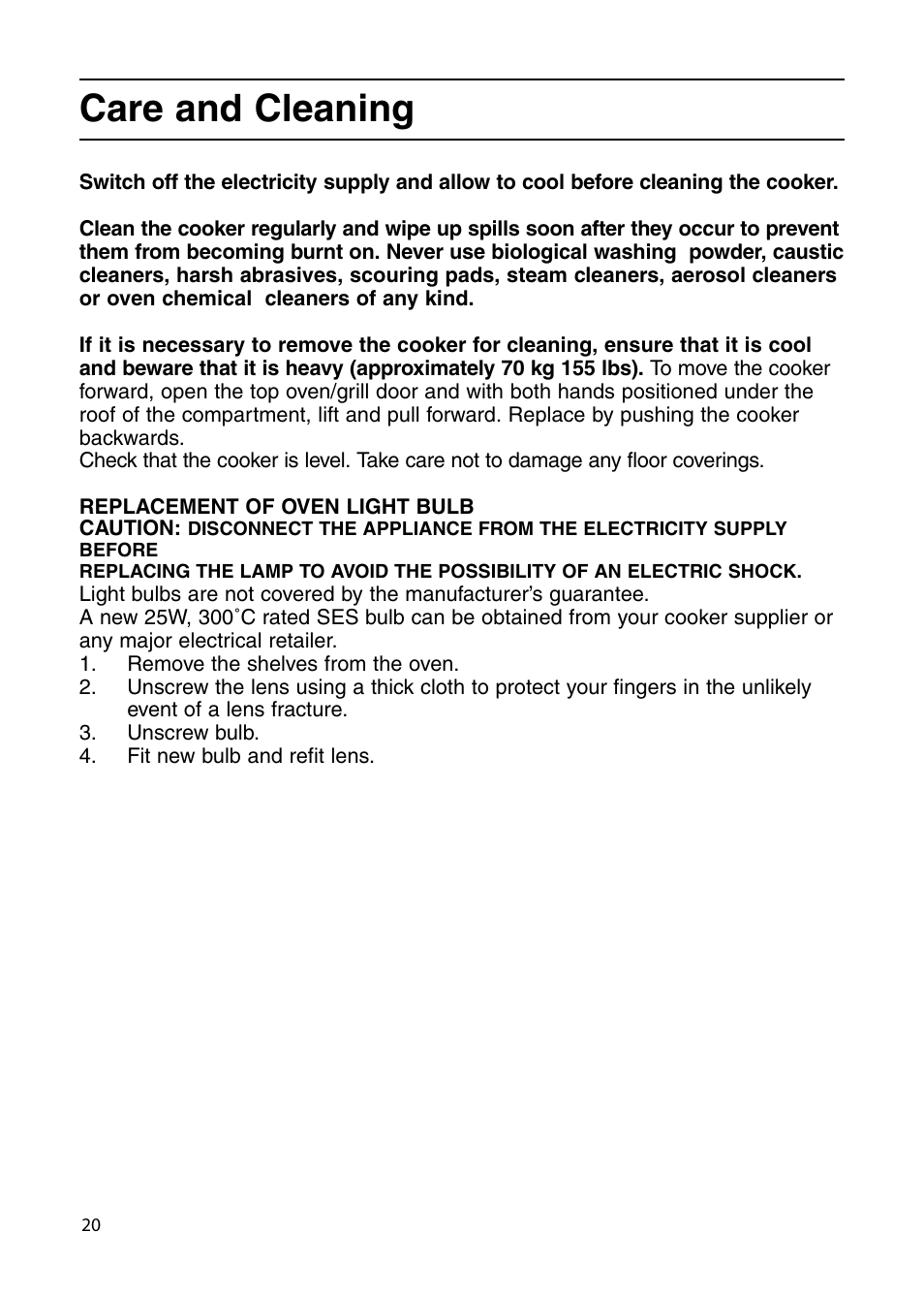 Care and cleaning | Indesit KDP60G User Manual | Page 20 / 32