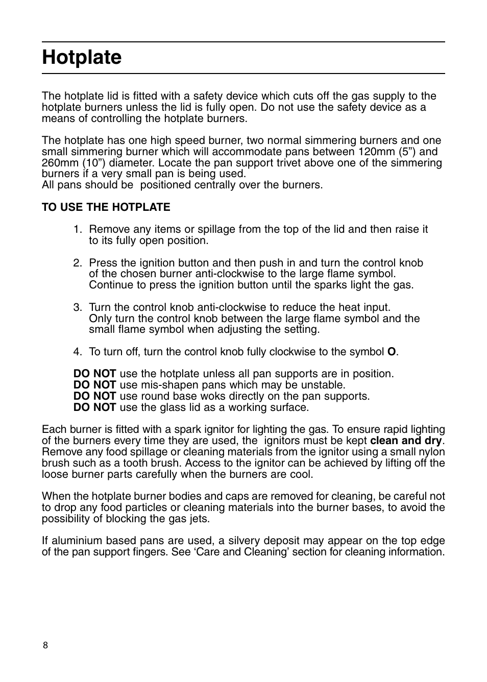 Hotplate | Indesit KDP60G User Manual | Page 8 / 32