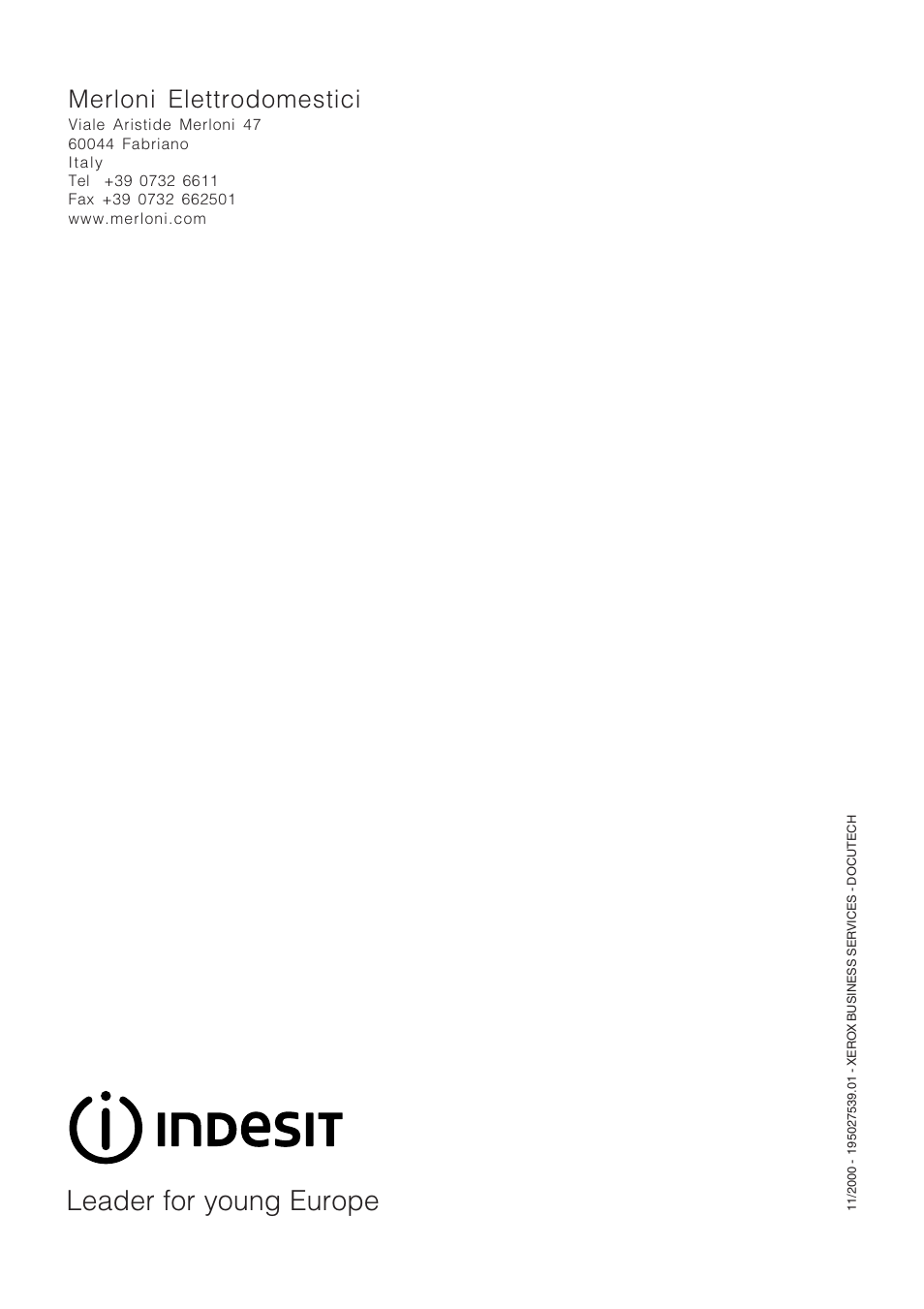 Leader for young europe, Merloni elettrodomestici | Indesit WE 14 User Manual | Page 16 / 16