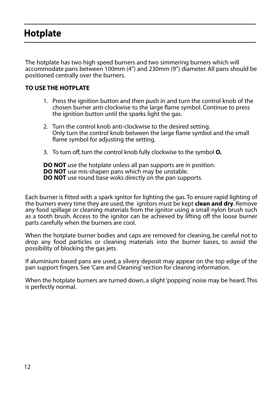 Hotplate | Indesit KD643E User Manual | Page 12 / 32