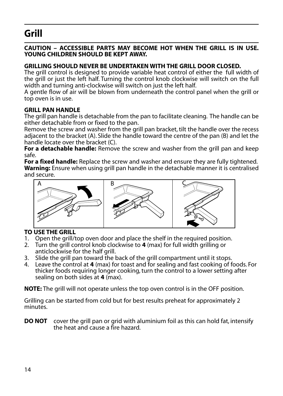 Grill | Indesit KD643E User Manual | Page 14 / 32