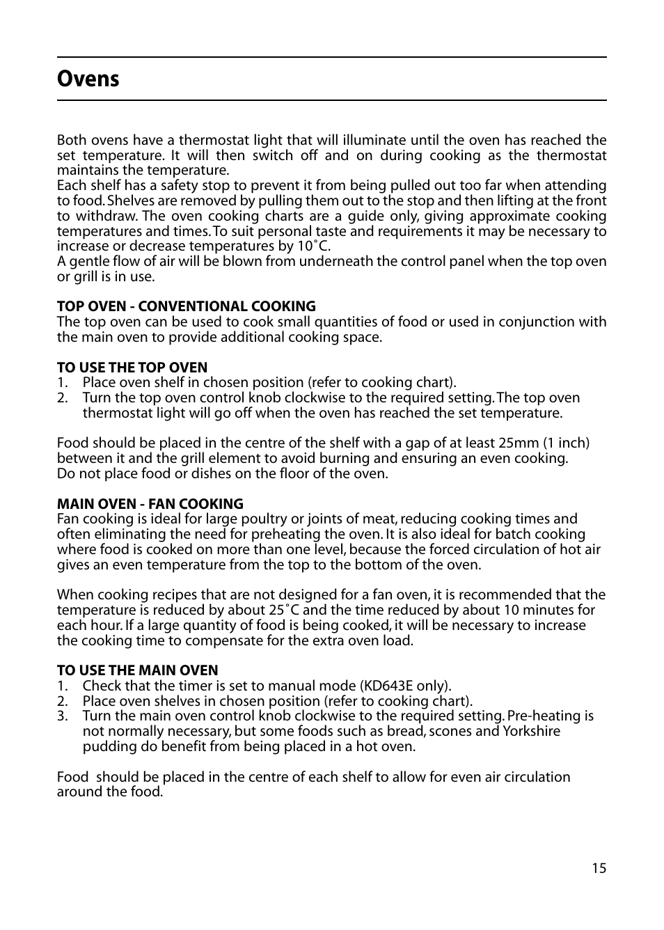 Ovens | Indesit KD643E User Manual | Page 15 / 32