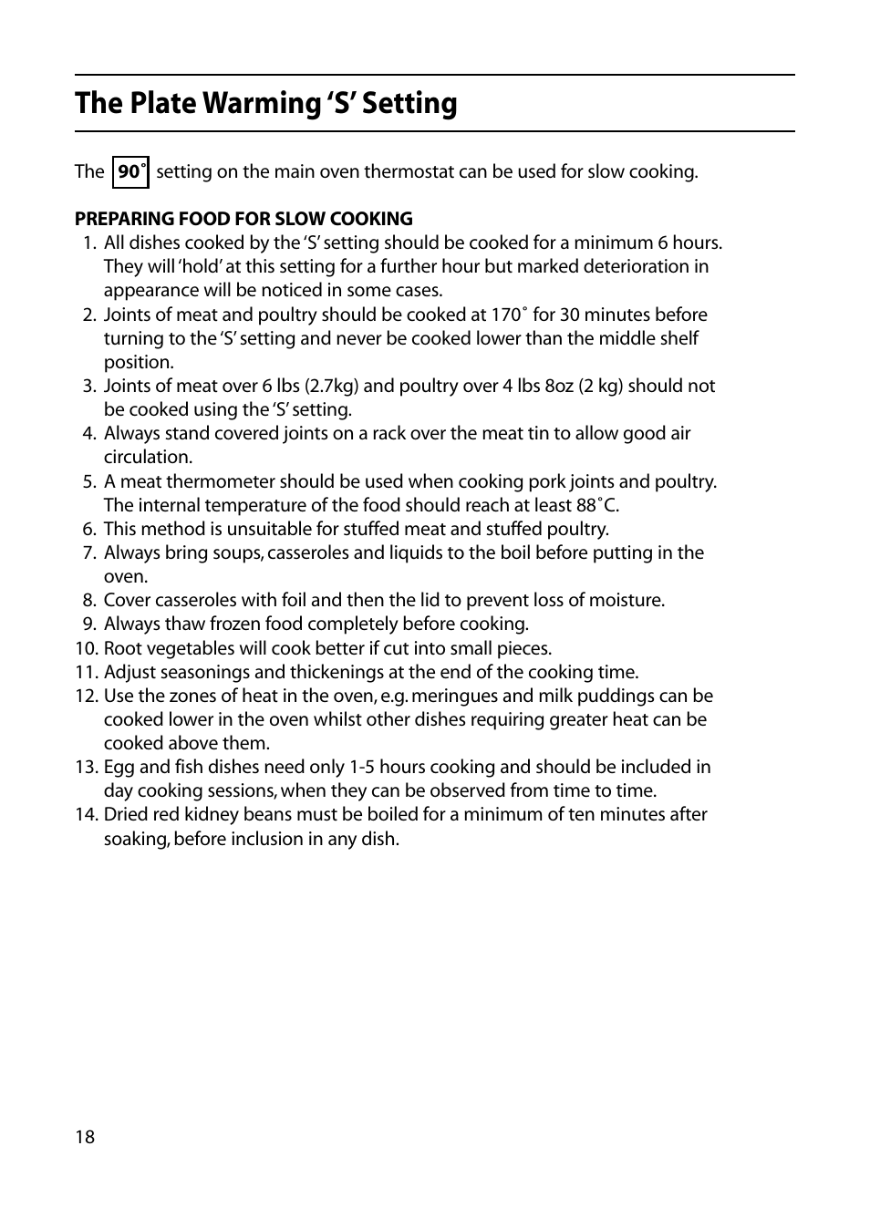 The plate warming ‘s’ setting | Indesit KD643E User Manual | Page 18 / 32