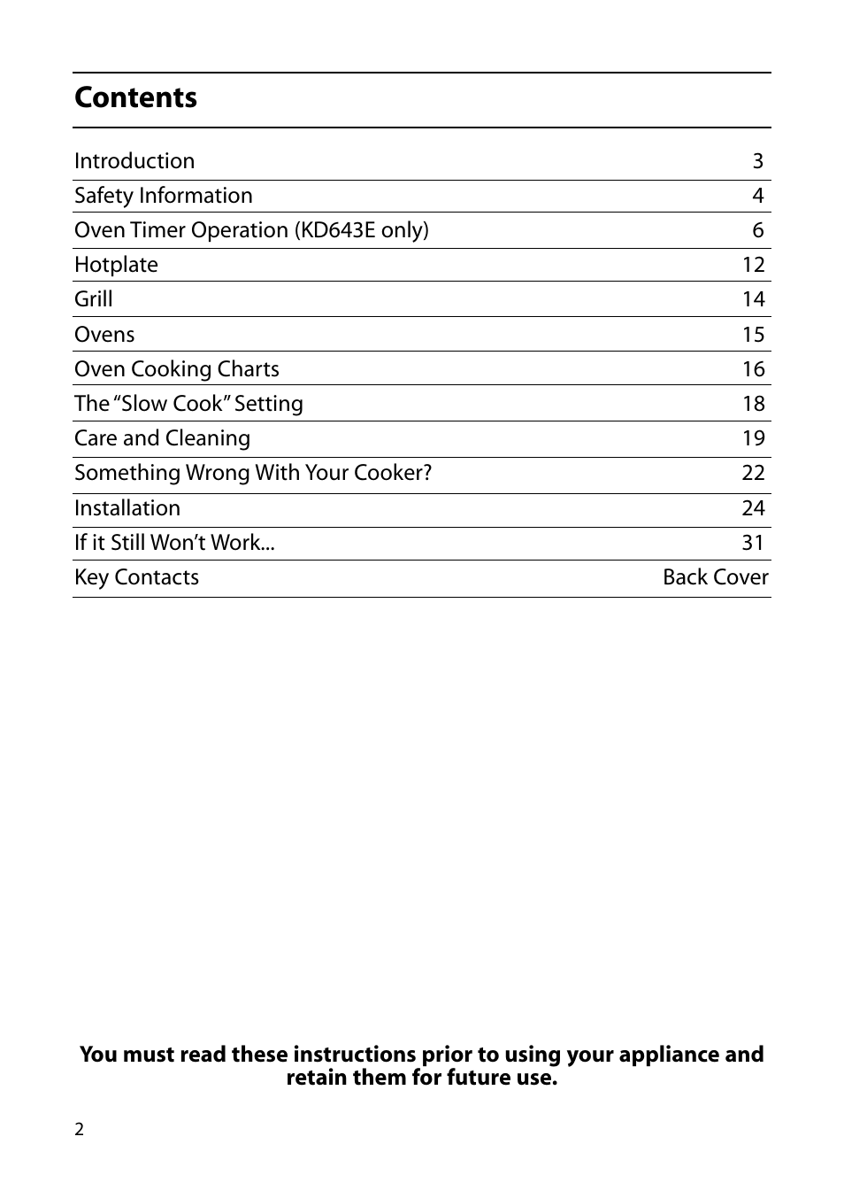 Indesit KD643E User Manual | Page 2 / 32