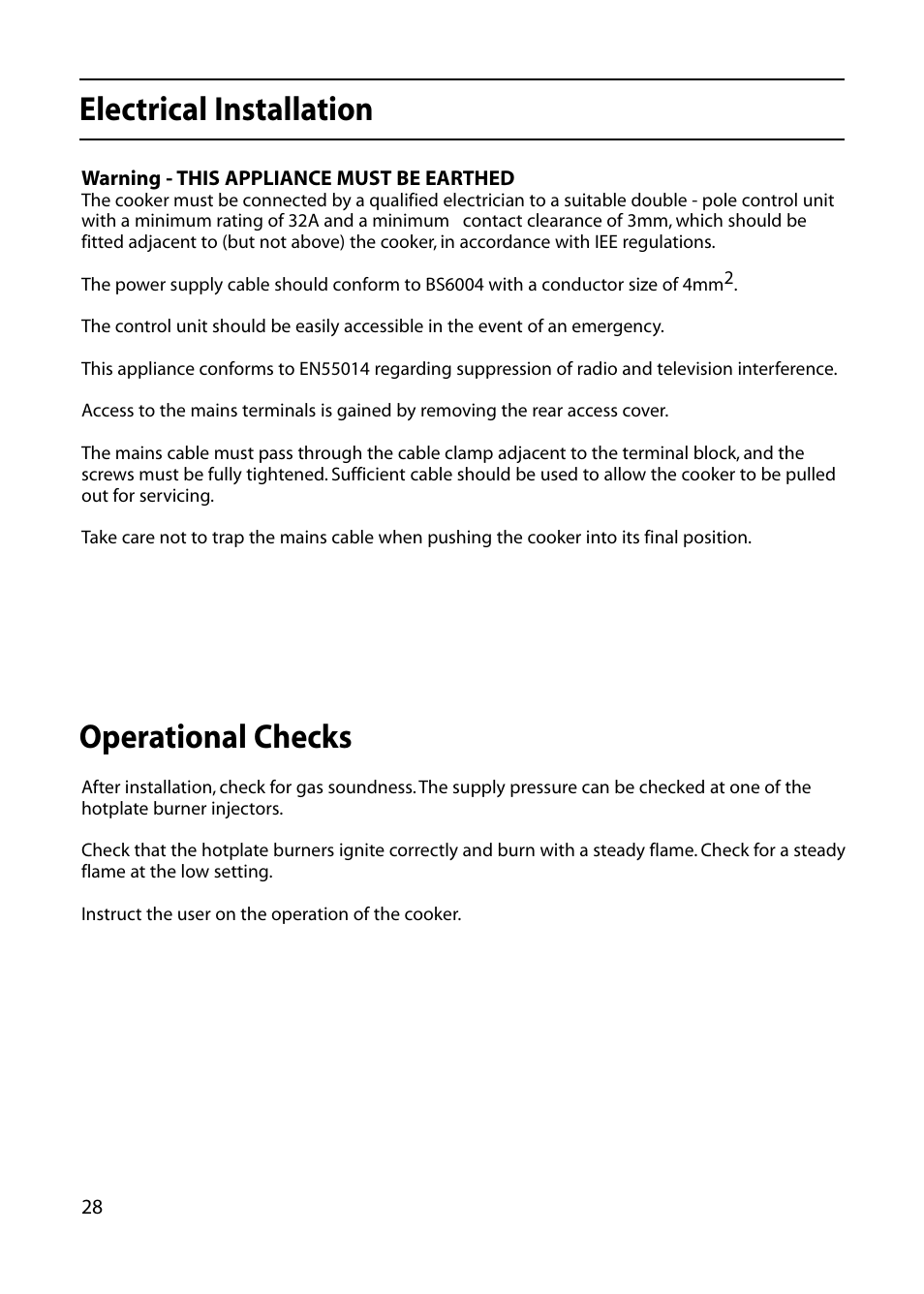 Electrical installation operational checks | Indesit KD643E User Manual | Page 28 / 32