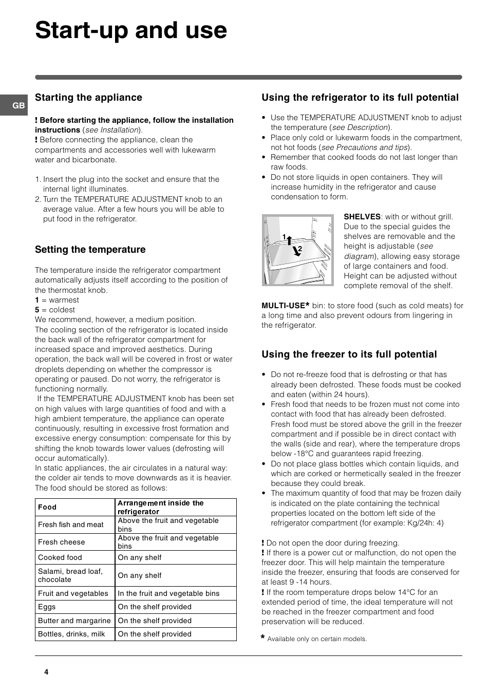 Start-up and use | Indesit RA 24I S User Manual | Page 4 / 8