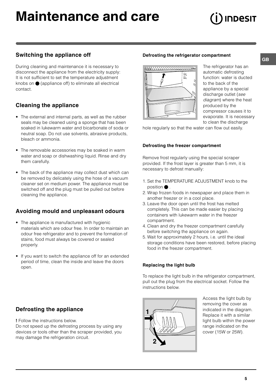Maintenance and care | Indesit RA 24I S User Manual | Page 5 / 8
