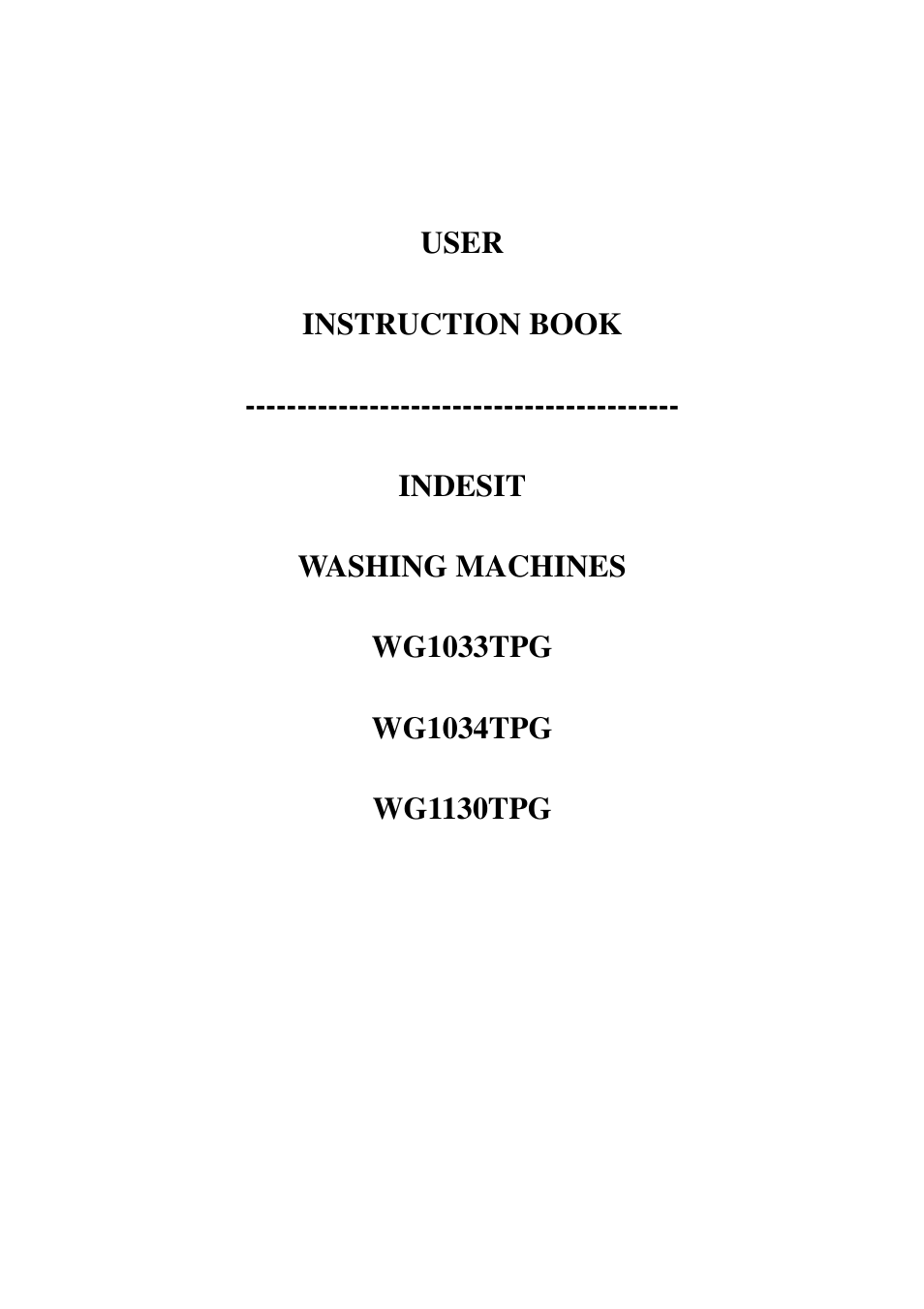 Indesit WG1130TPG User Manual | 12 pages