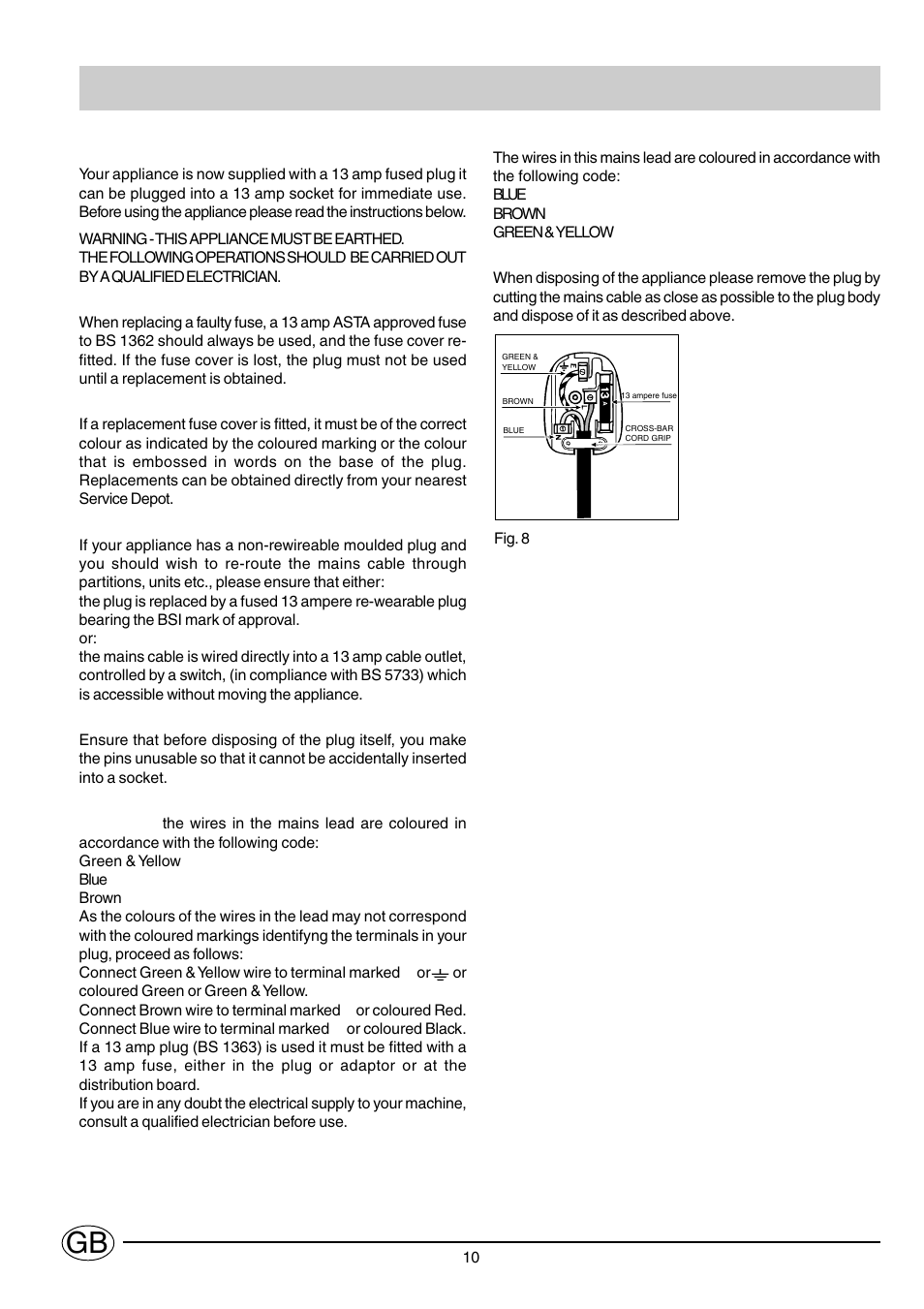 Electrical connection (figure 8) | Indesit WG1130TPG User Manual | Page 11 / 12