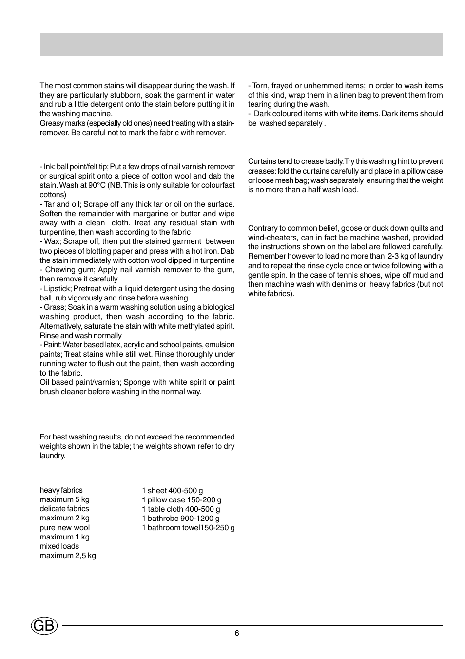 Washing tips | Indesit WG1130TPG User Manual | Page 7 / 12