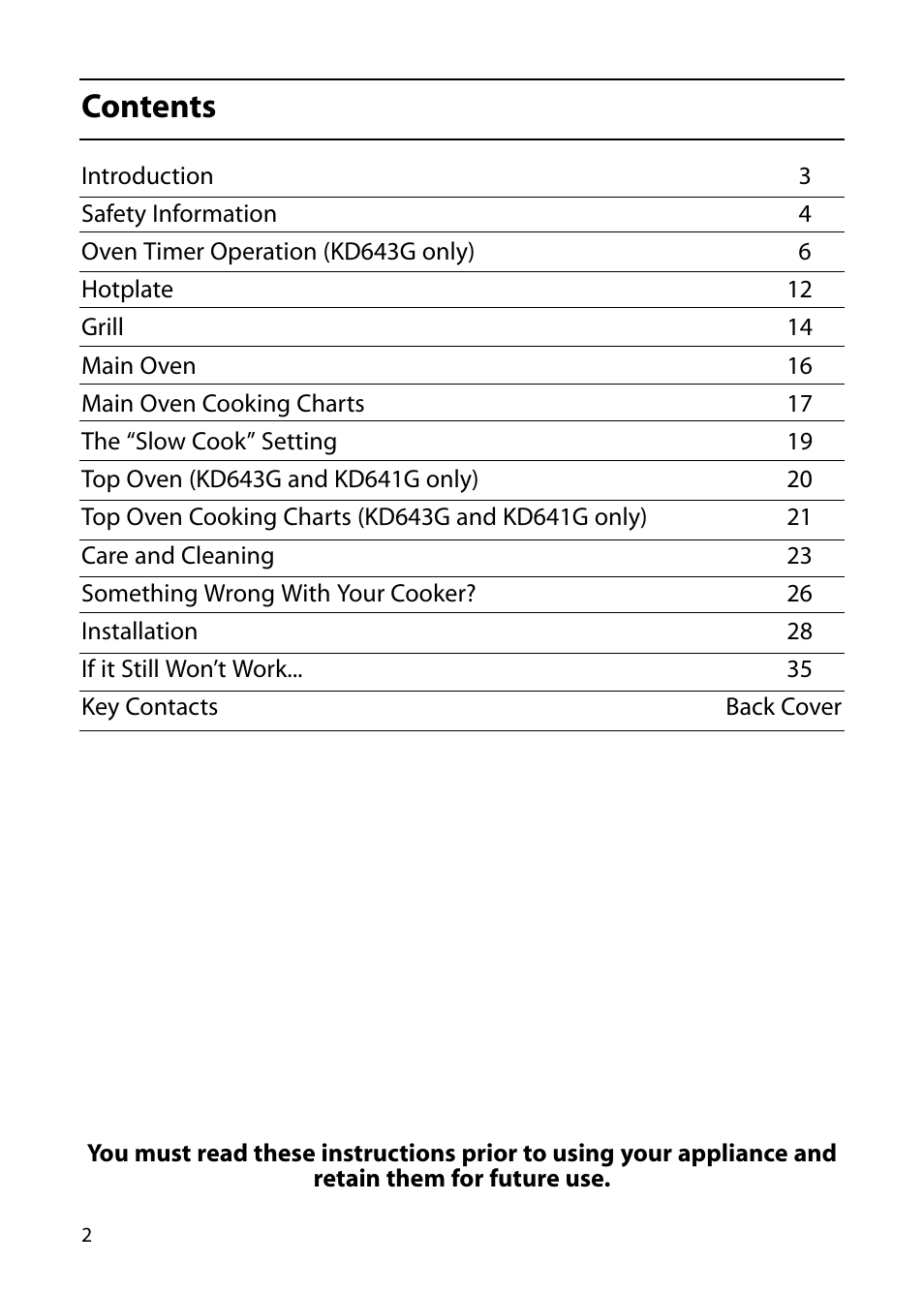 Indesit KD641G User Manual | Page 2 / 36