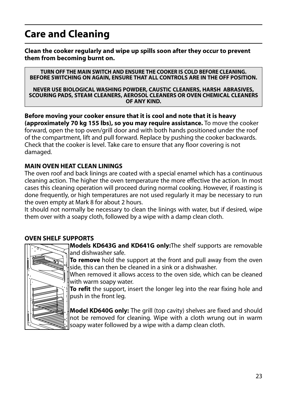 Care and cleaning | Indesit KD641G User Manual | Page 23 / 36