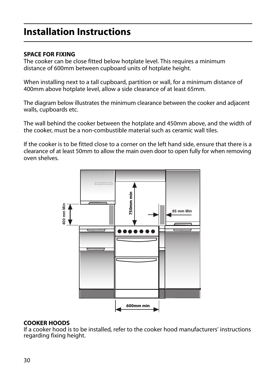 Installation instructions | Indesit KD641G User Manual | Page 30 / 36