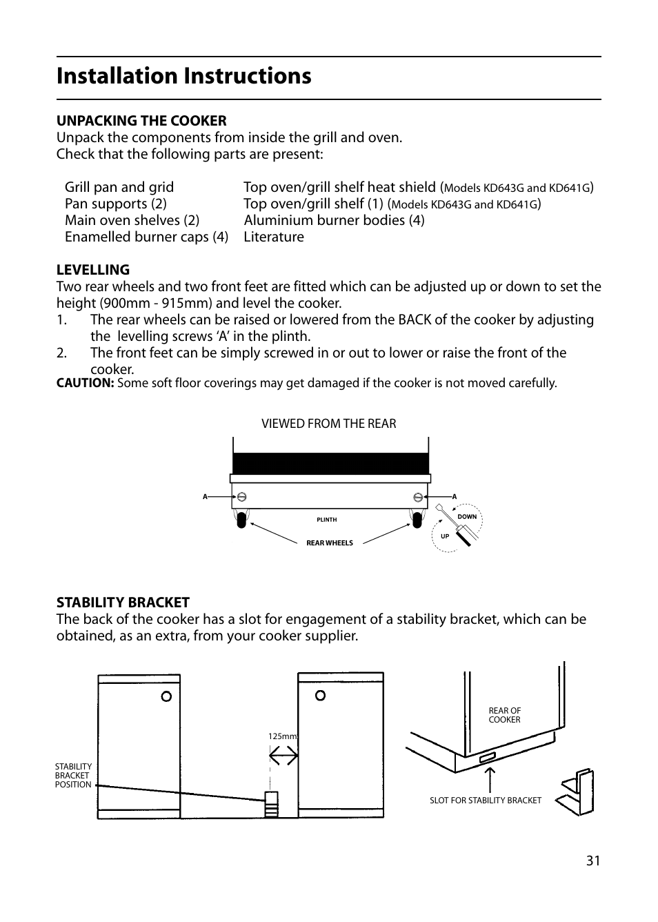 Installation instructions | Indesit KD641G User Manual | Page 31 / 36