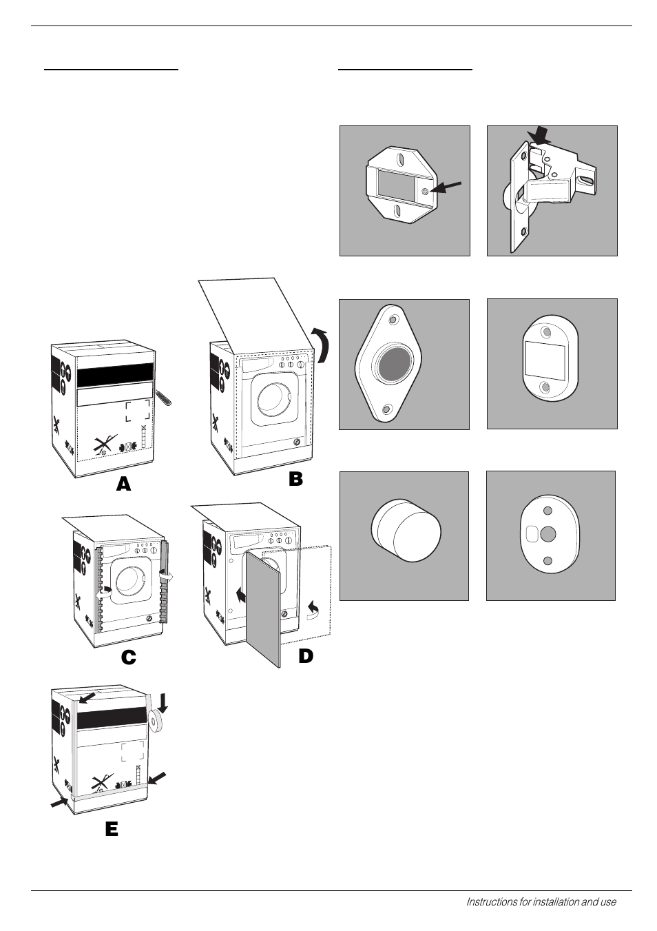 Instructions for the fitter, Ab c d e, Fig. 4/b n° 1 spacer | Instructions for installation and use | Indesit WM 12 X User Manual | Page 13 / 20