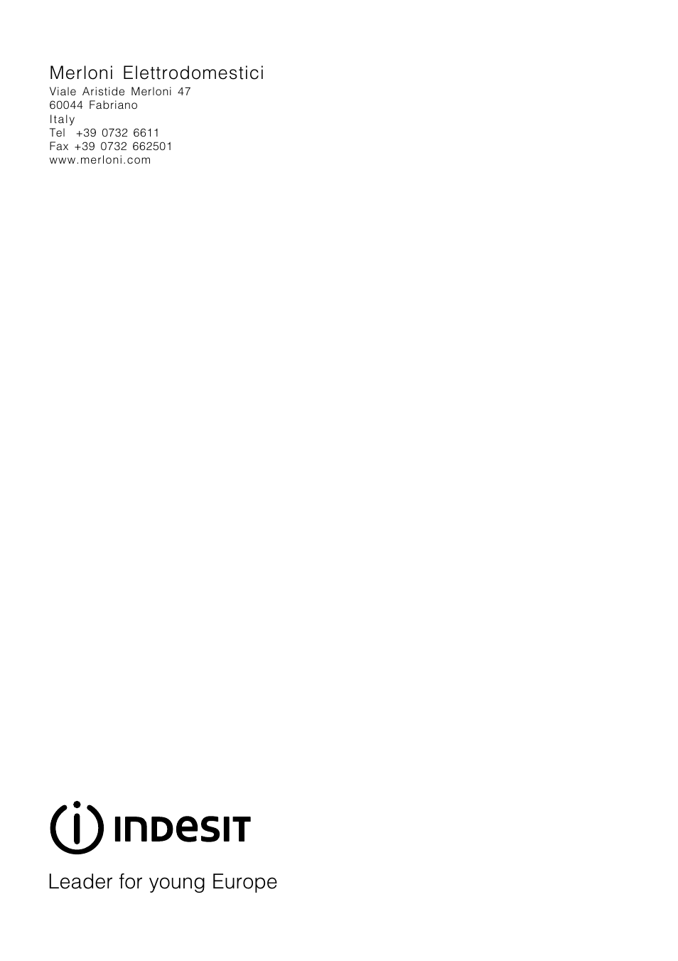 Leader for young europe, Merloni elettrodomestici | Indesit WM 12 X User Manual | Page 20 / 20