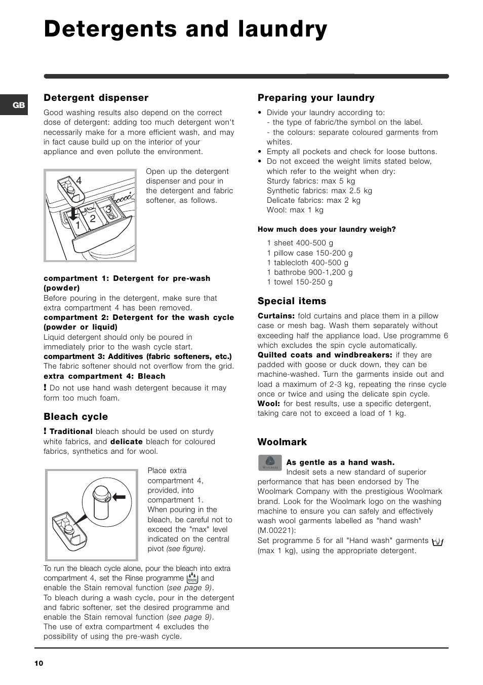 Detergents and laundry | Indesit WIE 157 S User Manual | Page 10 / 16