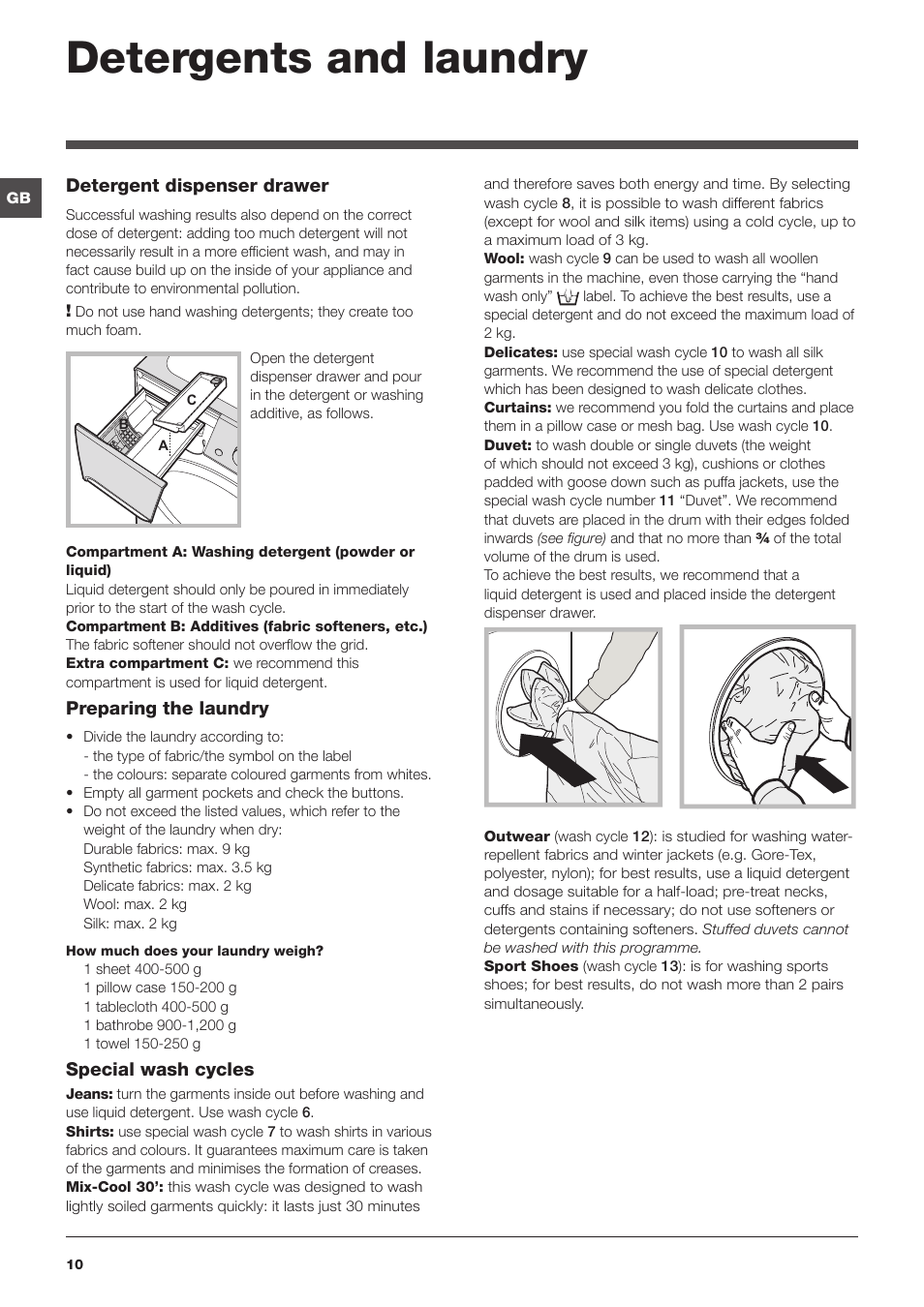 Detergents and laundry | Indesit PWE 9168 S User Manual | Page 10 / 16