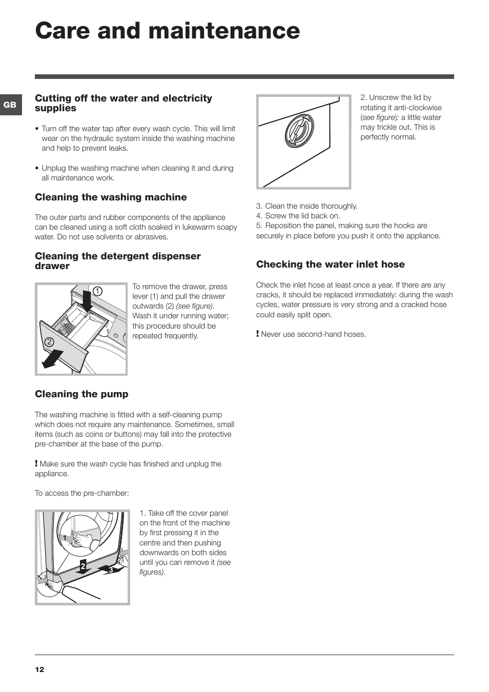 Care and maintenance | Indesit PWE 9168 S User Manual | Page 12 / 16