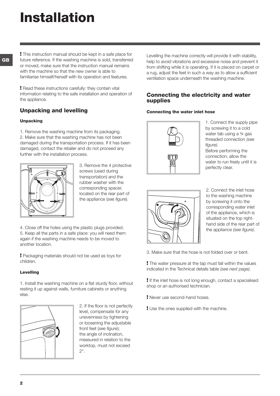 Installation | Indesit PWE 9168 S User Manual | Page 2 / 16