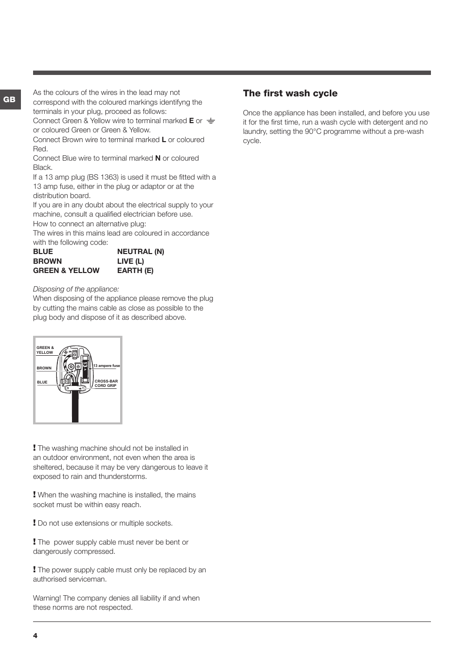 The first wash cycle | Indesit PWE 9168 S User Manual | Page 4 / 16