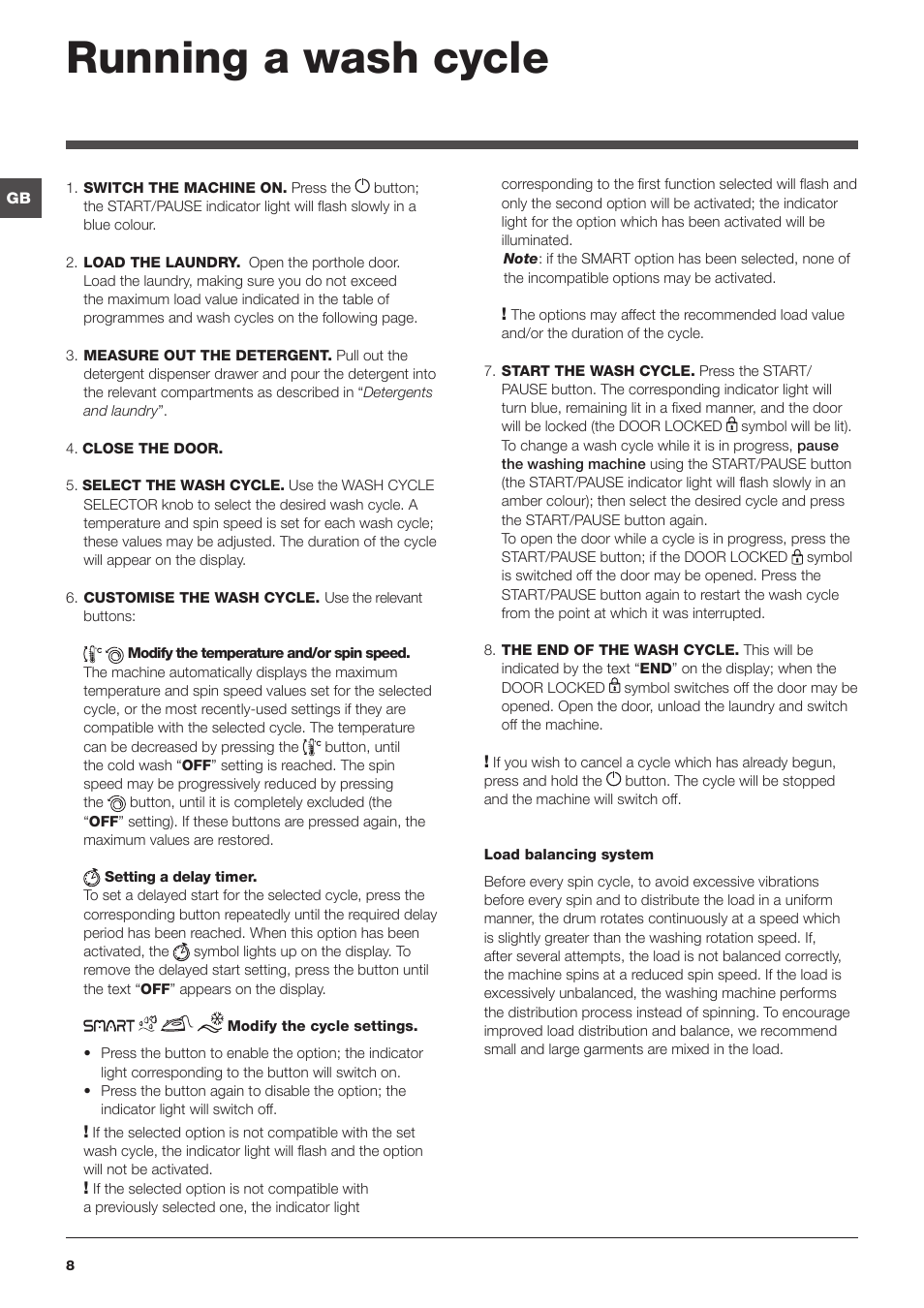 Running a wash cycle | Indesit PWE 9168 S User Manual | Page 8 / 16