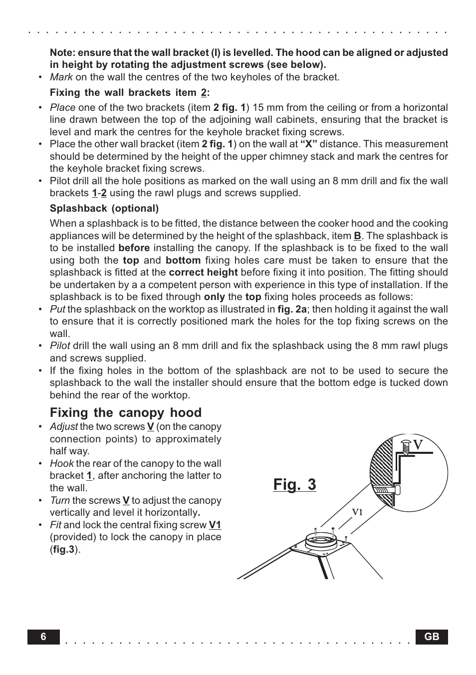 Fixing the canopy hood, Fig. 3 | Indesit HI561 IXUK User Manual | Page 6 / 12