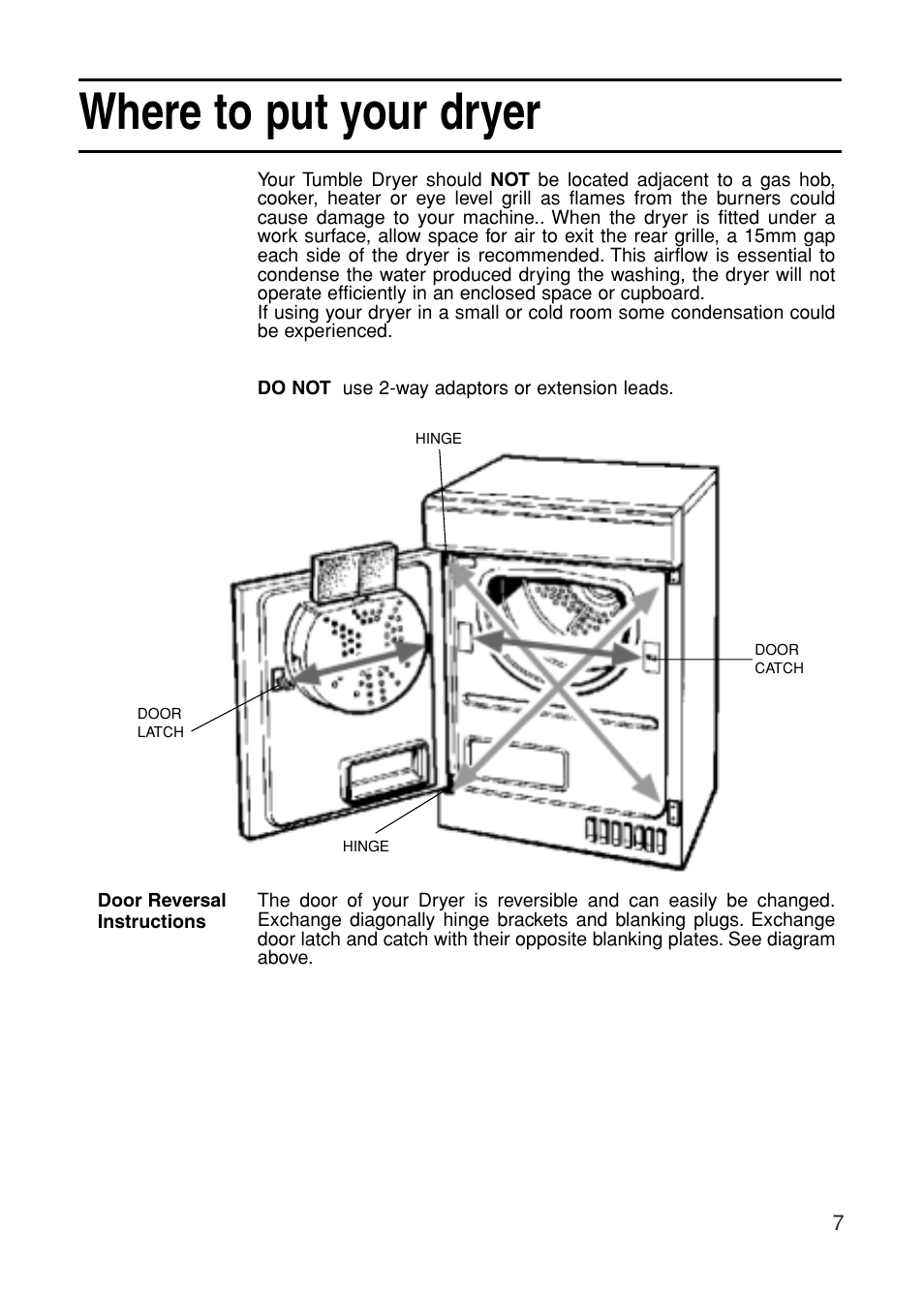 Where to put your dryer | Indesit G75C User Manual | Page 7 / 20