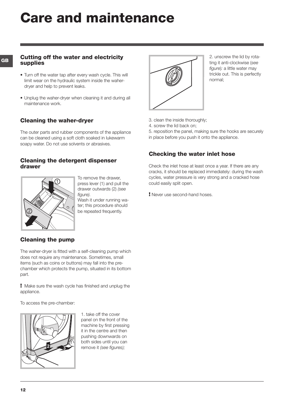 Care and maintenance | Indesit PWDC 8125 W User Manual | Page 12 / 16