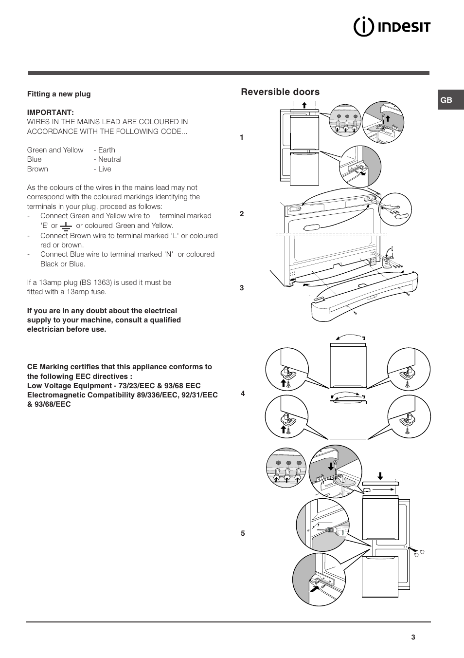 Reversible doors | Indesit BA 35 P User Manual | Page 3 / 12