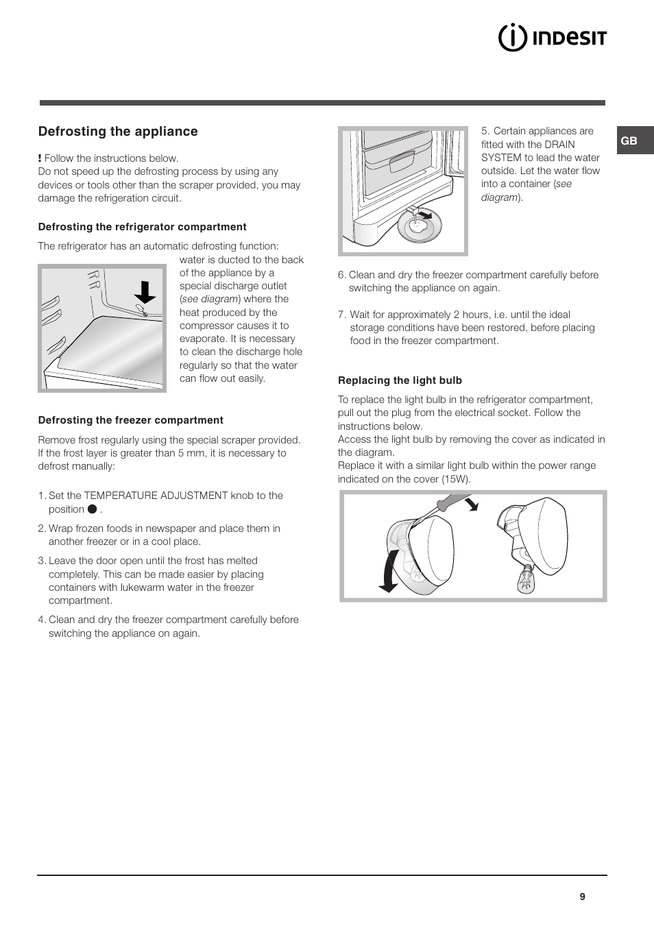 Defrosting the appliance | Indesit BA 35 P User Manual | Page 9 / 12