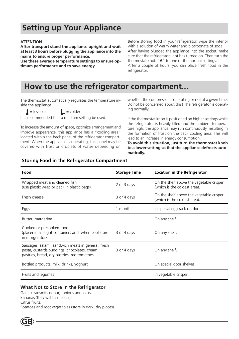 Setting up your appliance, How to use the refrigerator compartment | Indesit BA 139 PS User Manual | Page 6 / 16