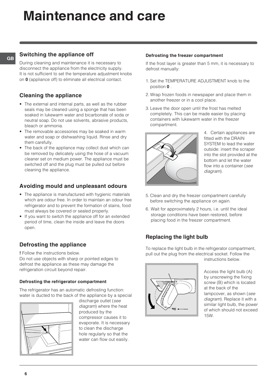 Maintenance and care | Indesit IN CB 320 I User Manual | Page 6 / 12