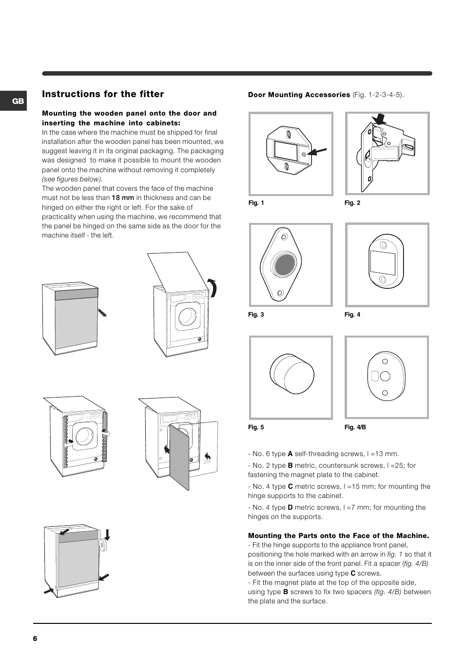 Ab c d e, Instructions for the fitter | Indesit IWME 126 User Manual | Page 6 / 20